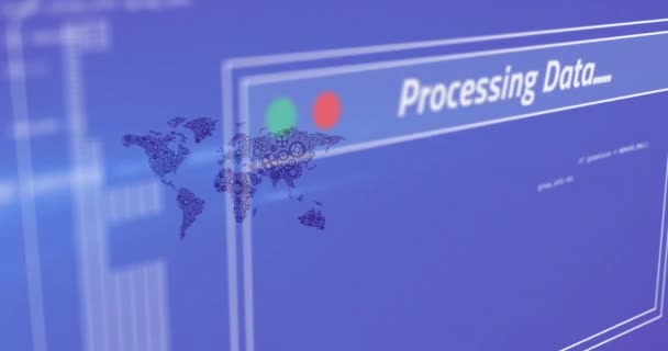 지도를 배경에 대항하는 데이터 인터페이스 애니메이션 컴퓨터 인터페이스 비즈니스 — 비디오