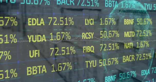 Animation Stock Market Data Processing Globe Grey Background Global Economy — Vídeo de Stock