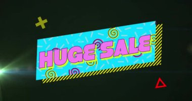 Animation of huge sale text banner against light spot on black background. Sale discount and retail business concept