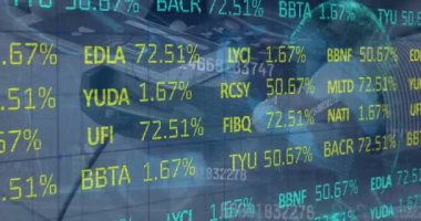 Animation of financial data processing over payment terminal and smartphone. Global business, finances and digital interface concept digitally generated video.