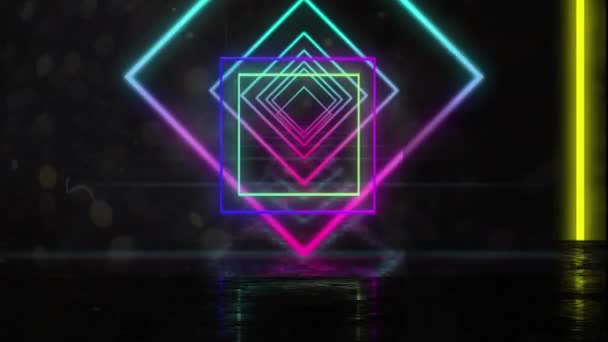 Animation Good Vibes Text Neon Shapes Black Background Global Retro — Video