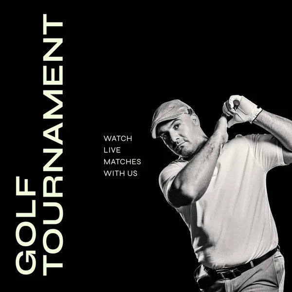Square Image Golf Tournament Caucasian Senior Male Player Black Background — Stockfoto