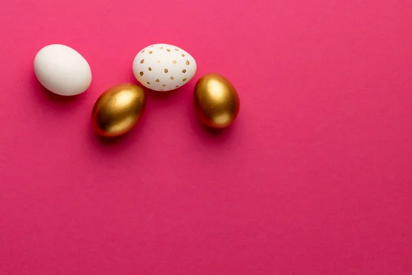 Image Multi Coloured Easter Eggs Copy Space Pink Background Easter — Stock Photo, Image