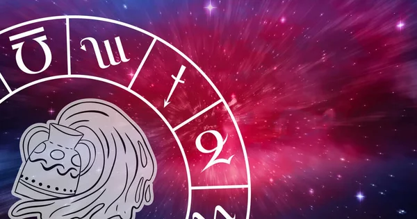 Sammansättning Zodiak Hjul Med Akvarium Stjärna Tecken Över Stjärnor Astrologi — Stockfoto