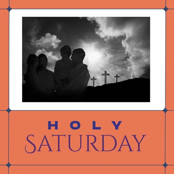 스러운 토성의 텍스트와 기독교 십자가와 가족으로 구성되어 기독교 디지털 이미지 — 스톡 사진