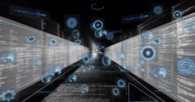 Animation of data processing over computer servers. Global business, finances, computing and data processing concept digitally generated video.