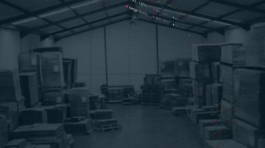 Deponun istatistikleriyle veri işleme animasyonu. Dijital olarak oluşturulmuş küresel gönderme, bilgisayar ve veri işleme kavramı.