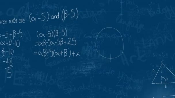 Animação Pontos Luz Sobre Equações Matemáticas Textos Conceituais Escolares Sobre — Vídeo de Stock