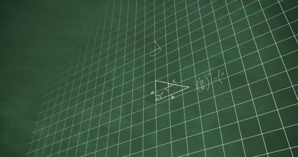 Animering Vita Matematiska Ekvationer Och Diagram Över Rutmönstret Mot Abstrakt — Stockvideo
