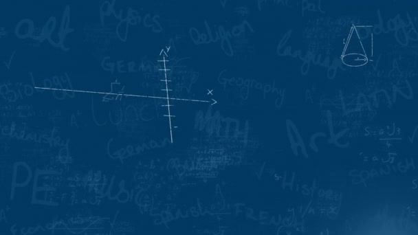 在蓝色背景下漂浮在数学方程之上的光斑动画 学校和教育概念 — 图库视频影像