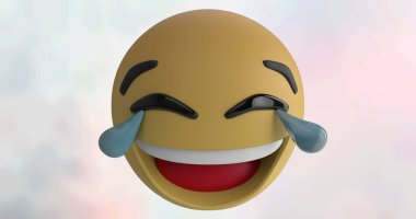 Arkaplanda gülen emoji ikonu resmi. Dijital olarak oluşturulan küresel sosyal medya, ağlar ve iletişim konsepti.