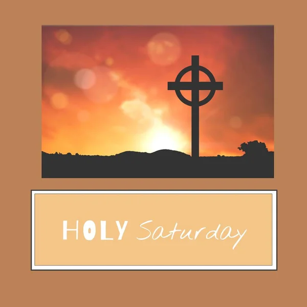 Zusammensetzung Aus Text Vom Heiligen Samstag Und Silhouettenkreuz Mit Kreis — Stockfoto