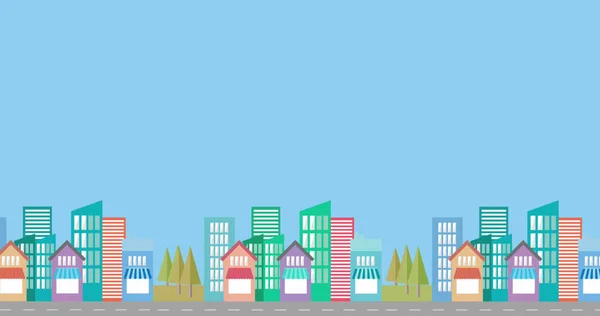 Bild Des Stadtbildes Mit Straßensymbolen Und Modernen Gebäuden Auf Blauem — Stockfoto