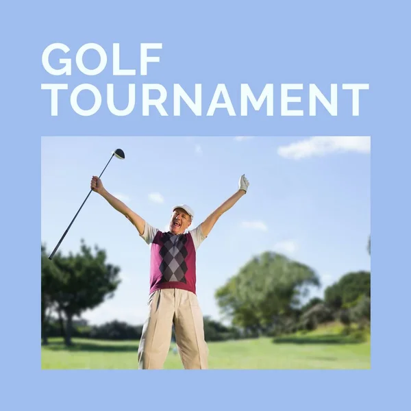 Immagine Quadrata Del Torneo Golf Con Felice Giocatore Maschile Anziano — Foto Stock
