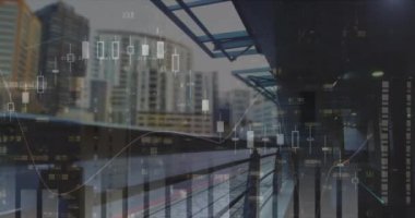 Şehir trafiğinin hızlandırılması sırasında istatistiksel veri işleme animasyonu. Bilgisayar arayüzü ve iş veri teknolojisi kavramı