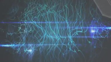 Işık yollarının animasyonu, veri işleme ve bağlantı ağı. Dijital olarak oluşturulan küresel ağlar, hesaplama ve veri işleme kavramı.