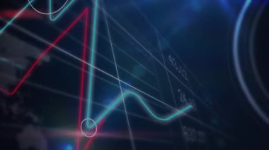 Animation of financial data processing over clock. Global business, finances, computing and data processing concept digitally generated video.