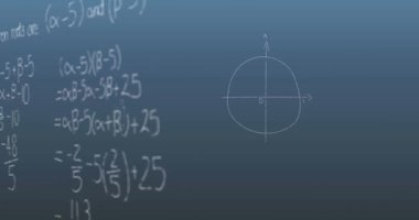 Soyut arkaplan karşısındaki matematiksel diyagramların ve denklemlerin animasyonu. Dijital olarak üretilen hologram, denklemler, eğitim, öğrenme, illüstrasyon ve teknoloji kavramı.