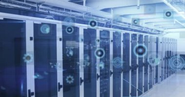 Animation of data processing over computer servers. Global business, finances, computing and data processing concept digitally generated video.