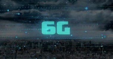 6G metin ve veri işleme animasyonu. Küresel ağlar, hesaplama, dijital arayüz ve veri işleme kavramı dijital olarak oluşturuldu.
