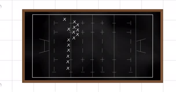 Animazione Della Strategia Gioco Del Calcio Disegnata Lavagna Nera Sfondo — Video Stock