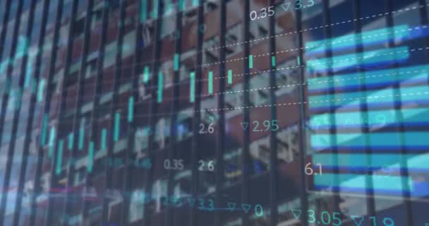 Animation Stock Market Data Processing Tall Building Global Economy Business — Vídeos de Stock