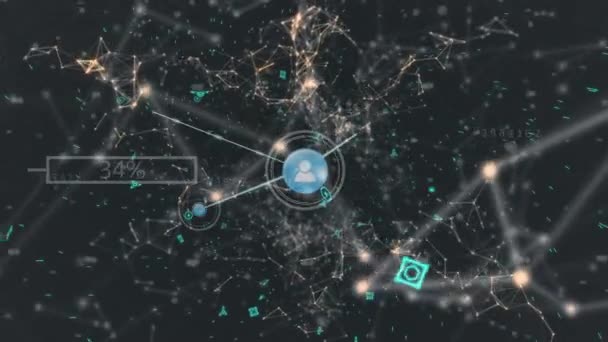 Animacja Rosnącego Procentu Przez Sieć Połączeń Czarnym Tle Globalne Sieci — Wideo stockowe