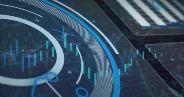 Animação Interface Com Scanner Redondo Processamento Dados Estatísticos Contra Fundo — Vídeo de Stock