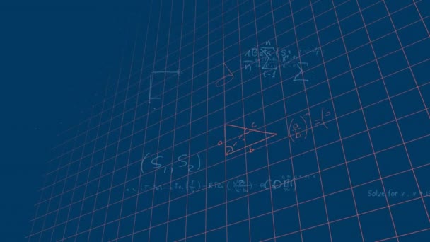 Animacja Równań Matematycznych Wykresów Unoszących Się Nad Siecią Niebieskim Tle — Wideo stockowe