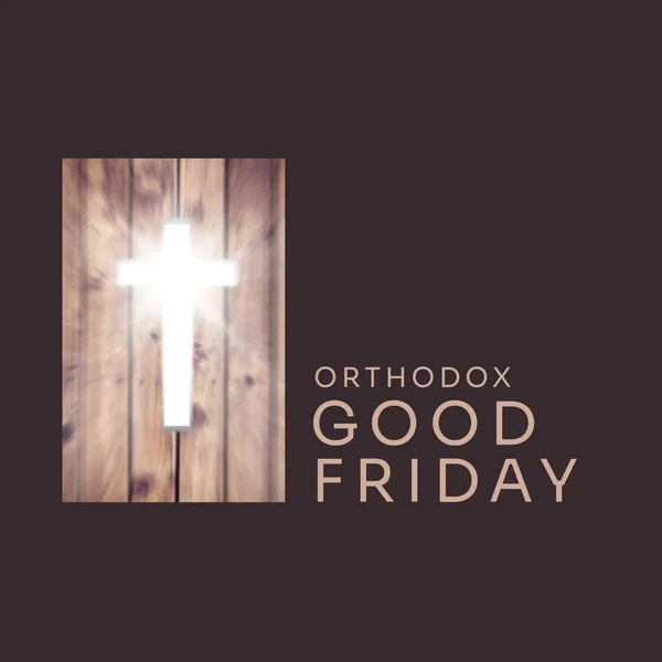 Composito Croce Illuminante Legno Buon Testo Ortodosso Venerdì Sfondo Nero — Foto Stock