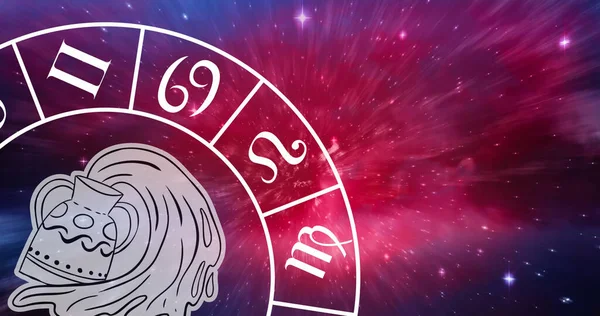 Σύνθεση Του Τροχού Zodiac Ζώδιο Υδροχόου Πάνω Από Αστέρια Αστρολογία — Φωτογραφία Αρχείου