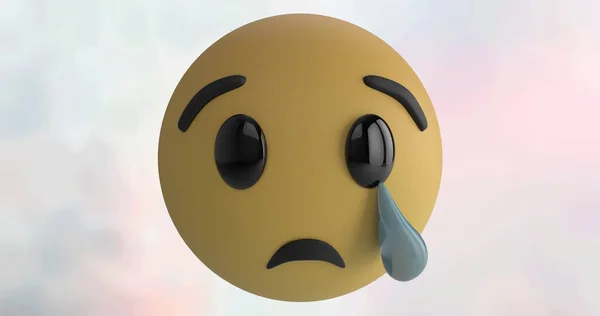 Obraz Płaczącej Ikony Emoji Tle Chmury Globalne Media Społecznościowe Sieci — Zdjęcie stockowe