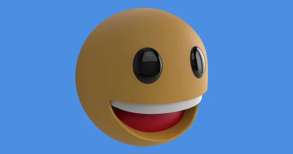 Εικόνα Του Χαμογελαστού Εικονιδίου Emoji Πάνω Από Μπλε Φόντο Παγκόσμια — Φωτογραφία Αρχείου