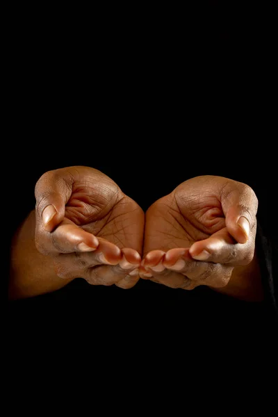 Imagem Perto Das Mãos Mulher Afro Americana Rezando Páscoa Religião — Fotografia de Stock