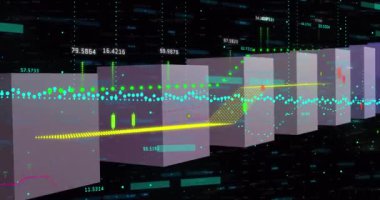 Animation of financial data processing over grid. Global business, finances, computing and data processing concept digitally generated video.