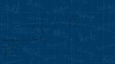 Matematiksel denklemlerin okul konsepti metinlerine karşı ağ üzerinde yüzmesi. Okul ve eğitim kavramı