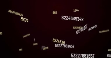 Kırmızı zemin üzerinde çoklu değişen sayılar ve veri işleme animasyonu. Bilgisayar arayüzü ve iş teknolojisi kavramı