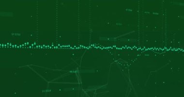Yeşil arka planda veri işleme ve bağlantı ağının animasyonu. Küresel ağ ve iş teknolojisi kavramı
