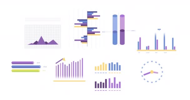 Animace Statistik Grafů Zpracování Finančních Údajů Bílém Pozadí Globální Koncepce — Stock video