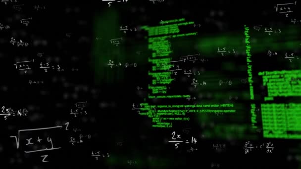 Kara Zemine Karşı Yüzen Veri Işleme Matematiksel Denklemlerin Animasyonu Bilgisayar — Stok video