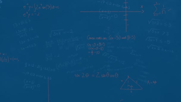 Animación Ecuaciones Matemáticas Diagramas Flotando Sobre Fondo Azul Concepto Tecnología — Vídeos de Stock