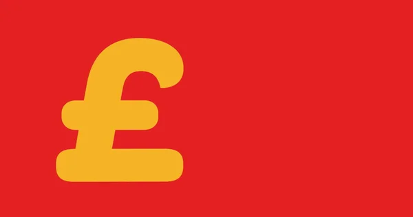 Composition of yellow british pound sign over red background. Global business, networks and communication concept digitally generated image.