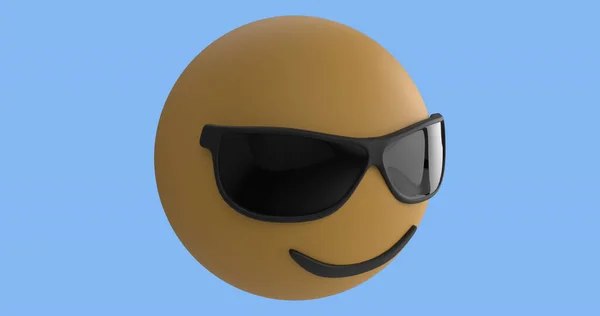 Imagen Emoji Sonriente Icono Con Gafas Sol Sobre Fondo Azul —  Fotos de Stock