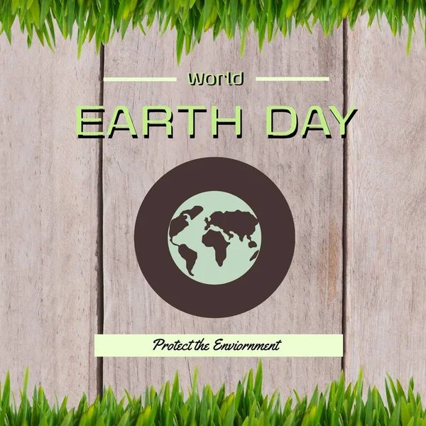 Illustration of world earth day and protect the environment text with globe and green plants. Copy space, nature, awareness, support and environmental conservation concept.