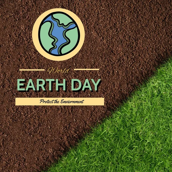 Composite Globe World Earth Day Protect Environment Text Grassy Muddy — Fotografia de Stock