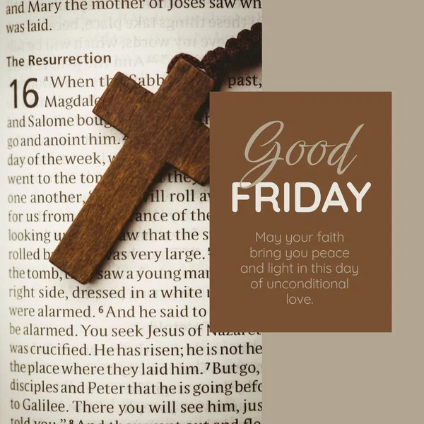Obraz Dobrego Tekstu Piątek Nad Różańcem Krzyżem Biblią Dobry Piątek — Zdjęcie stockowe
