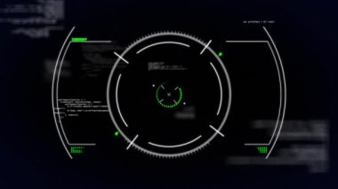 Kapsamlı tarama ve veri işleme animasyonları insan rüzgarı çerçevesinde siyah arka planda taranıyor. Küresel iş bağlantıları ve dijital arayüz konseptini dijital olarak oluşturur.