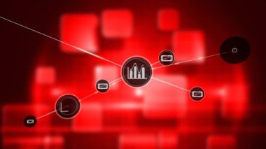 Siyah arkaplandaki şekillerin üzerindeki simgelerle bağlantı ağının canlandırılması. küresel bağlantılar ve veri işleme konsepti dijital olarak oluşturulmuş video.