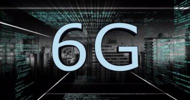 6G metin ve veri işleme animasyonu. Küresel ağlar, hesaplama, dijital arayüz ve veri işleme kavramı dijital olarak oluşturuldu.
