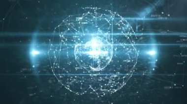 Bağlantılar ve veri işleme ağı olan dünyanın animasyonu. Küresel ağlar, işletmeler, finansmanlar, hesaplama ve veri işleme kavramı dijital olarak oluşturuldu.